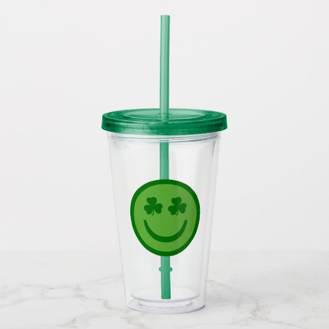 Preppy-klöver Glad Ansikte Akryl Tumbler Take Away Mugg (Framsida)