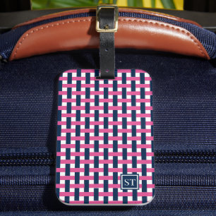 Preppy Korgfläta – Marinblå & Hetrosa Monogram Bagagebricka