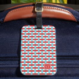 Preppy korgfläta – Röd & Turkos Monogram Bagagebricka