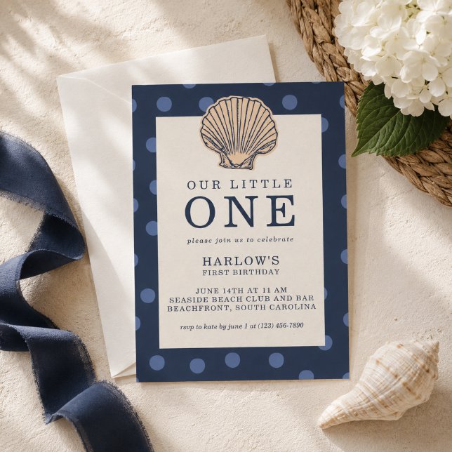 Preppy kustnära skalfödda födelsedagsinbjudan inbjudningar (Preppy Coastal Shell First Birthday Invitation
)