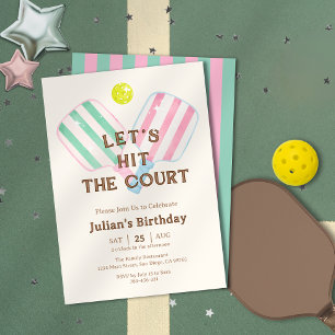 Preppy Låt oss Slå Court Pickleball Birthday Inbjudningar