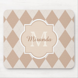 Preppy Light Brown Argyle Girly Monogram och Namn Musmatta
