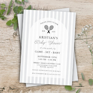 Preppy Light Grått Tennis Land Klubb Baby Shower Inbjudningar