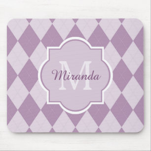 Preppy Light Lila Argyle Girly Monogram och Namn Musmatta