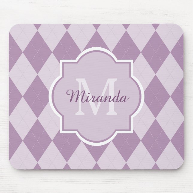 Preppy Light Lila Argyle Girly Monogram och Namn Musmatta (Framsidan)