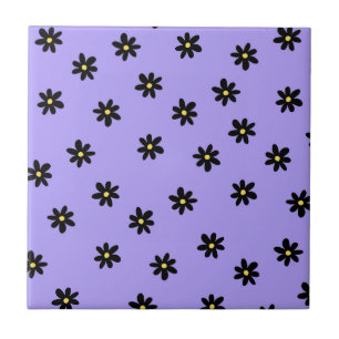 Preppy Lila Black Blommigt Simple Flower Mönster Kakelplatta