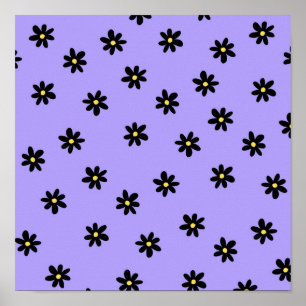Preppy Lila Black Blommigt Simple Flower Mönster Poster