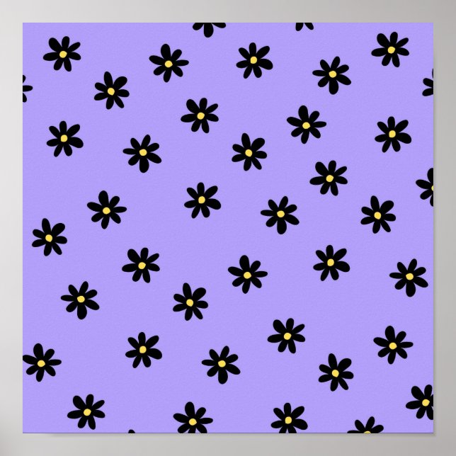 Preppy Lila Black Blommigt Simple Flower Mönster Poster (Framsidan)
