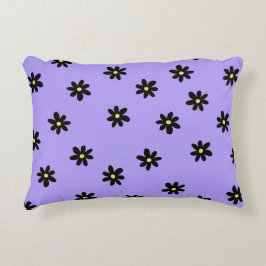 Preppy Lila Black Blommigt Simple Flower Mönster Prydnadskudde