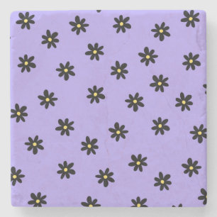 Preppy Lila Black Blommigt Simple Flower Mönster Stenunderlägg