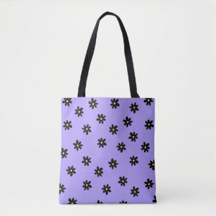 Preppy Lila Black Blommigt Simple Flower Mönster Tygkasse