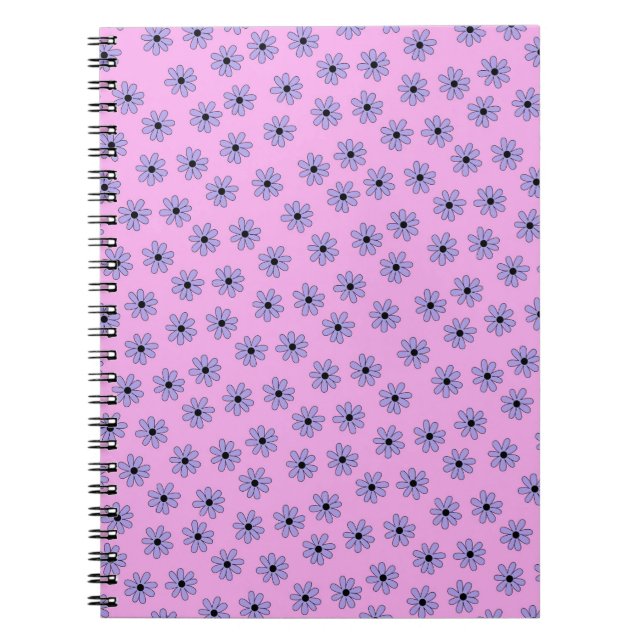 Preppy Lila Blue Hippie Flower Mönster Anteckningsbok (Framsidan)