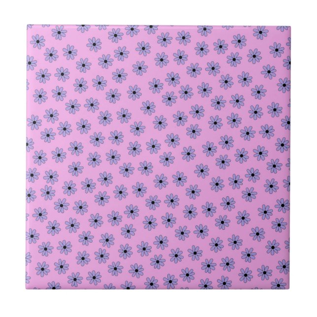 Preppy Lila Blue Hippie Flower Mönster Kakelplatta (Framsidan)