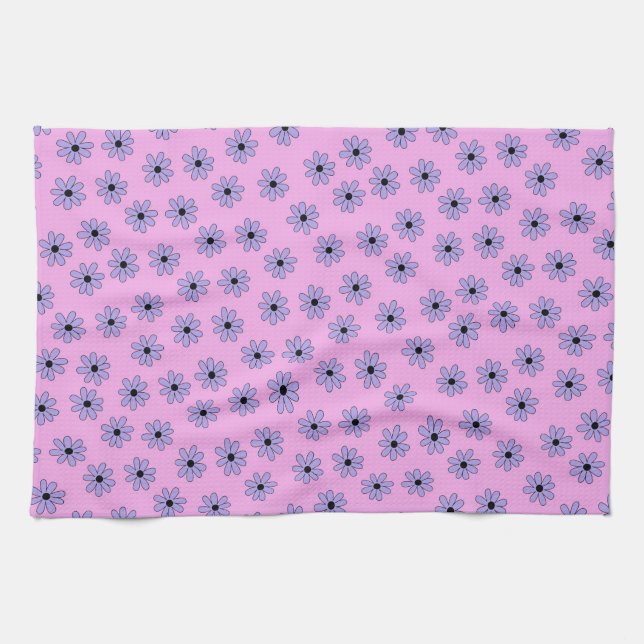 Preppy Lila Blue Hippie Flower Mönster Kökshandduk (Horisontell)