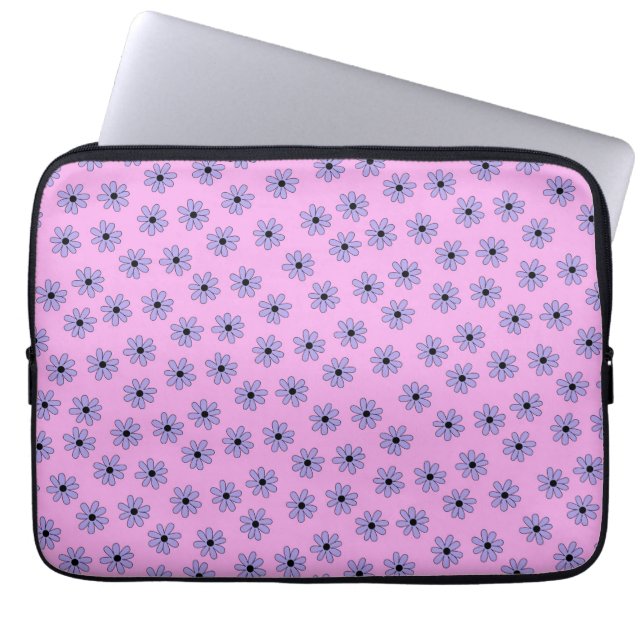 Preppy Lila Blue Hippie Flower Mönster Laptop Fodral (Framsidan)