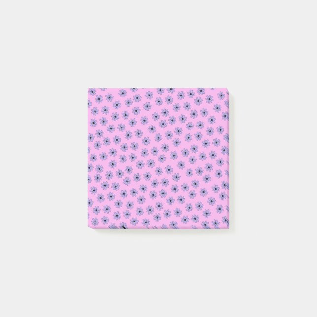 Preppy Lila Blue Hippie Flower Mönster Post-it Block (Framsida)