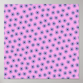 Preppy Lila Blue Hippie Flower Mönster Poster