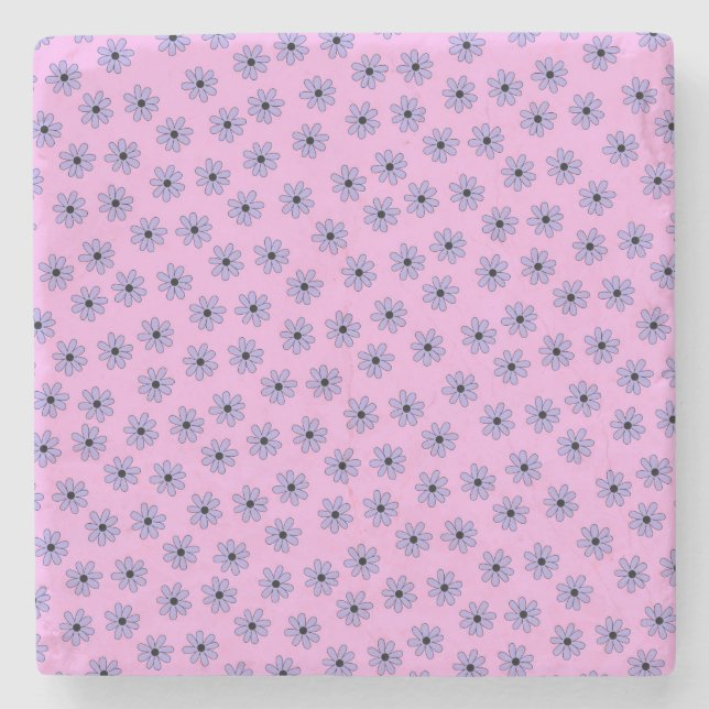 Preppy Lila Blue Hippie Flower Mönster Stenunderlägg (Framsidan)