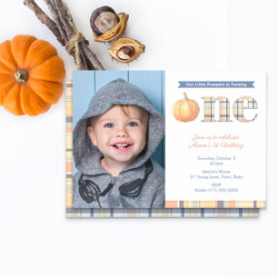 Preppy Little Pumpkin 1st Birthday Party Inbjudningar