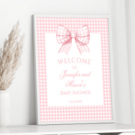 Preppy Ljusare rosa Gingham Bow Flicka Shower Poster