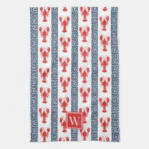 Preppy Lobster Greek Key  Red & Navy Monogram