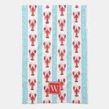 Preppy Lobster Greek Key  Red & Turquoise Monogram