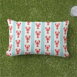 Preppy Lobster Greek Key  Red & Turquoise Monogram Lumbarkudde