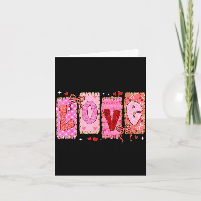 Preppy Love Valentine Nk Coquette Bow Girl Women K Kort (Framsida)