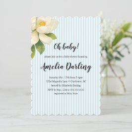 Preppy Magnolia Flower Stripe Baby Shower Inbjudningar