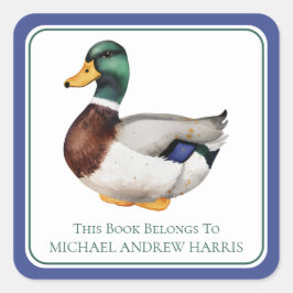 Preppy Mallard Anka Personlig Bookplate Fyrkantigt Klistermärke