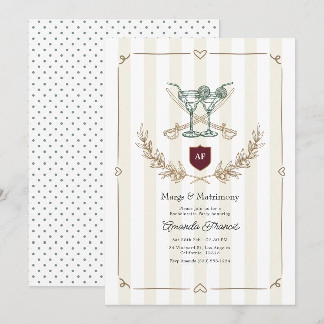 Preppy Margs & Matrimony Monogram Möhipparty Inbjudningar (Fram/baksida)