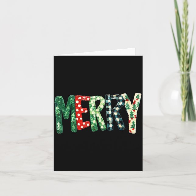 Preppy Merry,christmas Funny Froral Checkered Gift Kort (Framsida)
