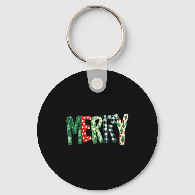 Preppy Merry,christmas Funny Froral Checkered Gift Nyckelring (Framsida)