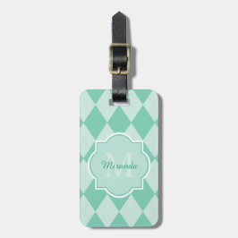 Preppy Mint Grönt Argyle Girly Monogram och Namn Bagagebricka
