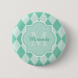 Preppy Mint Grönt Argyle Girly Monogram och Namn Knapp