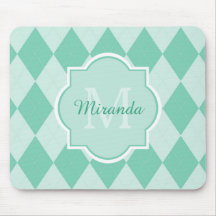 Preppy Mint Grönt Argyle Girly Monogram och Namn
