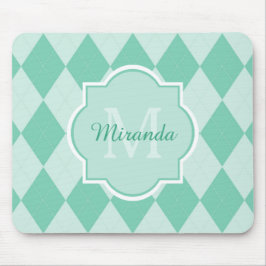Preppy Mint Grönt Argyle Girly Monogram och Namn Musmatta