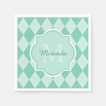 Preppy Mint Grönt Argyle Girly Monogram och Namn