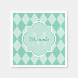 Preppy Mint Grönt Argyle Girly Monogram och Namn Pappersservett
