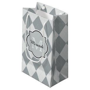 Preppy Mjuk Grå Rutmönster Flickaktig Monogram och