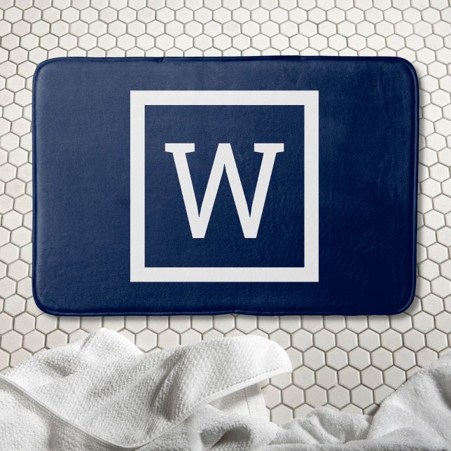 Preppy Modern Monogram Marinblå Badrumsmatta (Preppy Modern Monogram Navy Blue Bath Mat)