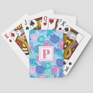 Preppy Monogram Beach Snäcka Crab Casinokort