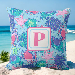Preppy Monogram Beach Snäcka Crab Kudde