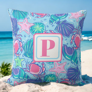 Preppy Monogram Beach Snäcka Crab Kudde