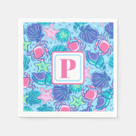 Preppy Monogram Beach Snäcka Crab Pappersservett