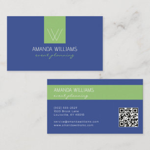 Preppy Monogram Blå Vit Grön Professionell Visitkort
