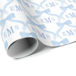Preppy Monogram Blue Bows Pojke Presentpapper<br><div class="desc">Den här charmerande presentationen har en handmålad blå vattenfärgsram 3 brev som du kan anpassa med initialerna på den tursamma mottagaren.</div>
