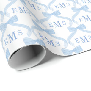 Preppy Monogram Blue Bows Pojke Presentpapper