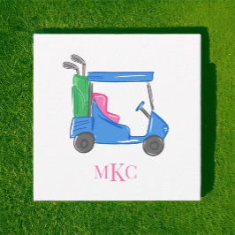 Preppy Monogram Blue Personlig Golf Cart Anteckningskort