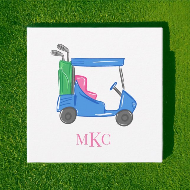 Preppy Monogram Blue Personlig Golf Cart Anteckningskort (Skapare uppladdad)